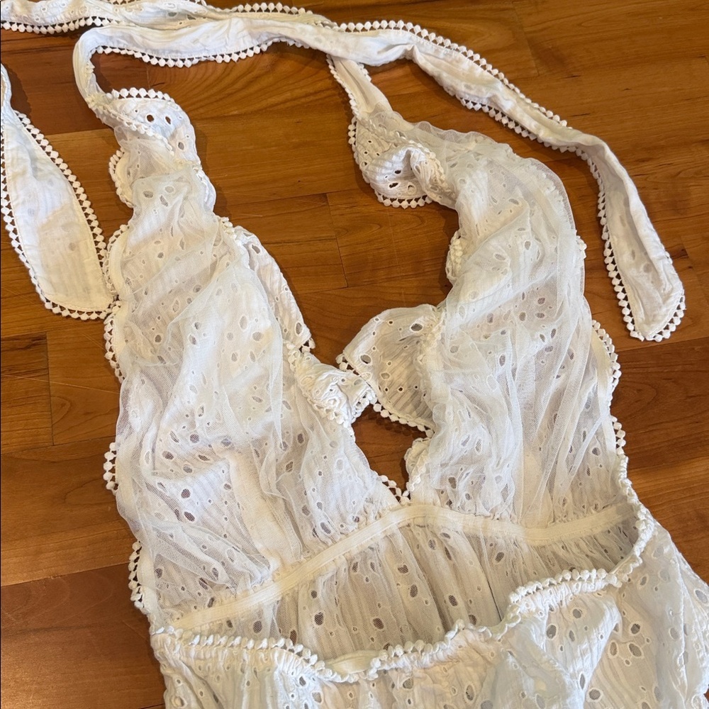 LoveShackFancy Peony White Eyelet Bodysuit NEW size L feminine top body suit - Picture 9 of 14